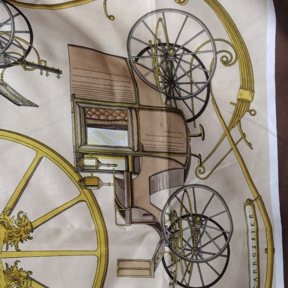 Brown, Gold, Tan, Grey Carrossier Carriage Print Square Scarf 30x30" - Colorful - Picture 5 of 9